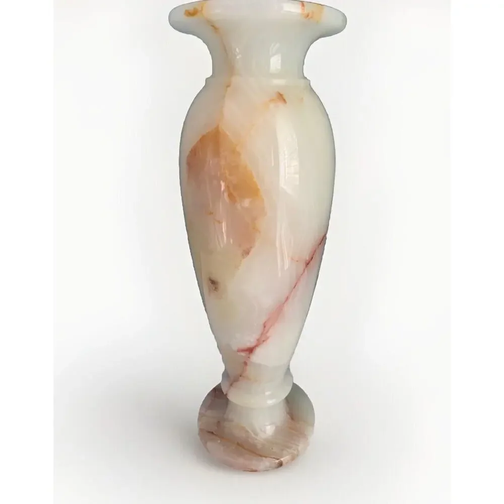 12” Onyx Marble Stone Table Vase Tall Heavy Genuine Polished Flower Cream Ivory - Picture 5 of 14
